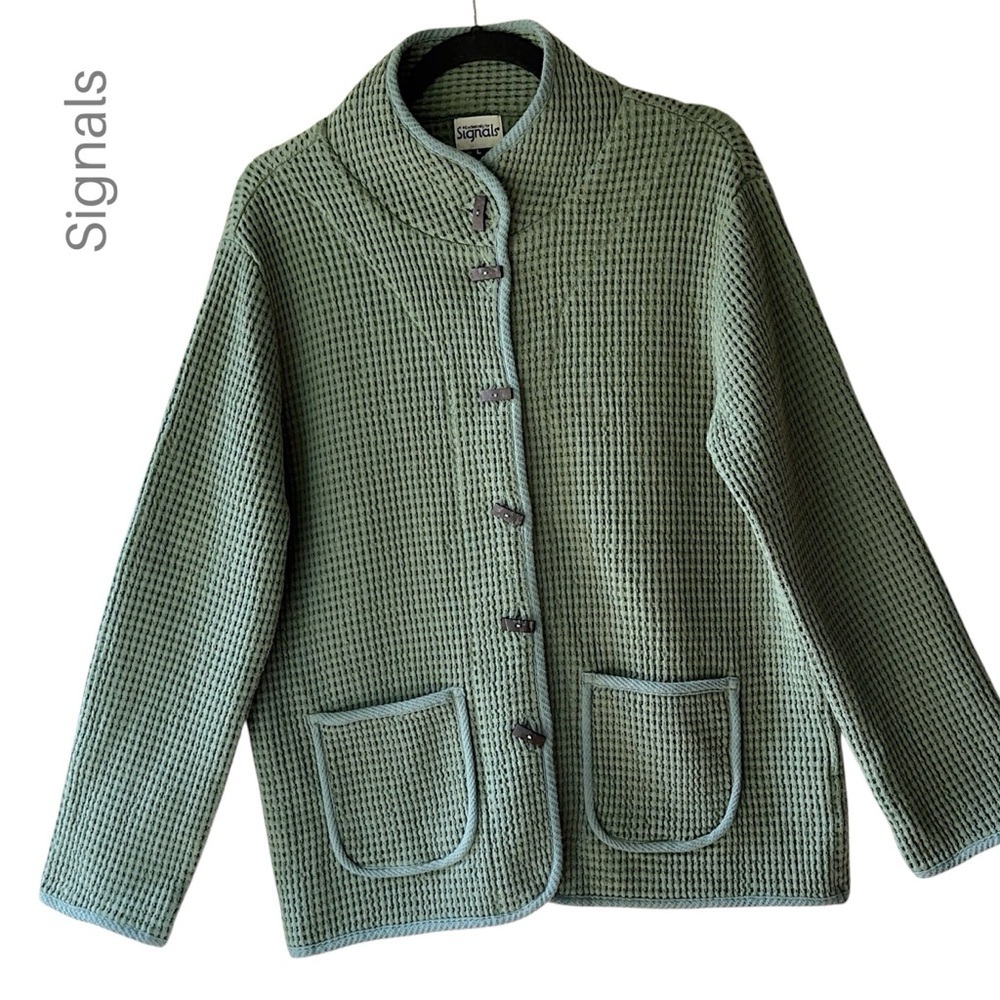 NWOT PURE COTTON WAFFLE WEAVE UTILITY COAT BARN JACKET POCKETS BUTTON UP | LARGE
